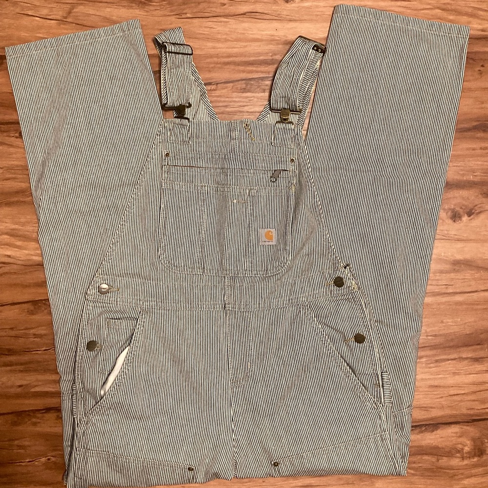 Carhartt Flex Denim Railroad Stripe Bib Overall Relax Fit NWT